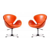 Manhattan Comfort 2-AC038-TR Raspberry Tangerine and Polished Chrome Faux Leather Adjustable Swivel Chair (Set of 2)